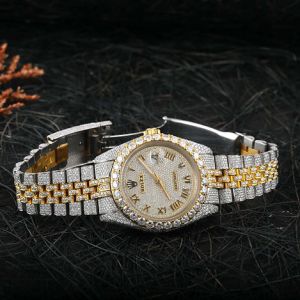 White &AMP; Yellow Gold Rolex Full Iced Out Two Tone Moissanite Diamond Watch