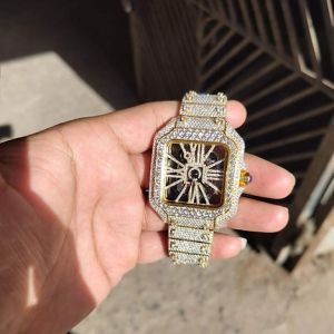 Fully Iced Out Cartier Skeleton Moissanite Watch