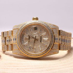 Golden Iced Out Rolex Moissanite Watch