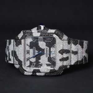 Iced Out Black and White Two Tone Cartier Moissanite Watch