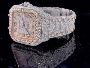 Luxury Cartier Santos Fully Iced Out Moissanite Diamond Watch