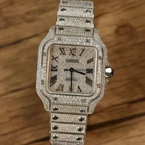 Luxury Cartier Santos Fully Iced Out Square Dial Moissanite Diamond Watch