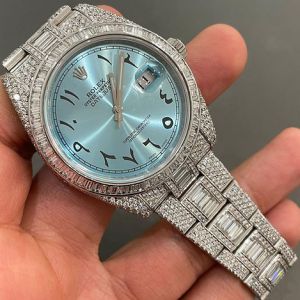 Rolex Aerabic Dial Datejust Iced Out Moissanite Diamond Watch