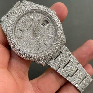 Rolex Date Adjust White Tone Full Iced Out Moissanite Diamond Watch