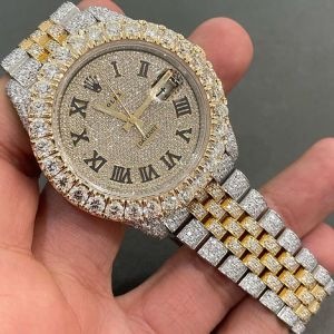 Roman Dial Rolex Datejust Full Iced Out Two Tone Moissanite Diamond Watch