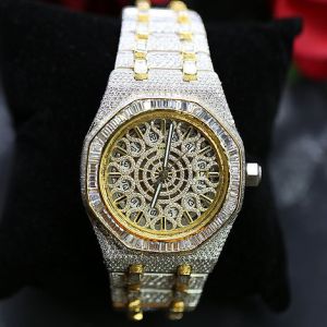 Silver and Golden Audemars Piguet Round Iced Out Moissanite Watch