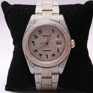 Two Tone Rose Gold Iced Out Rolex Moissanite Watch