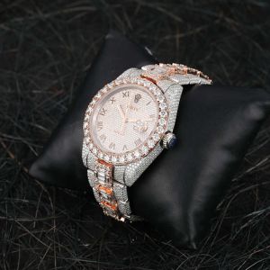 White & Rose Gold Rolex Full Iced Out Two Tone Moissanite Diamond Watch