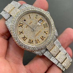 White & Yellow Gold Rolex Datejust Full Iced Out Two Tone Moissanite Diamond Watch