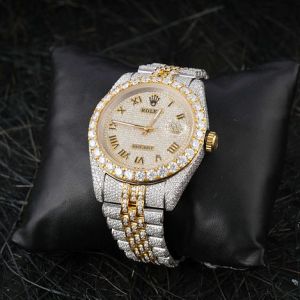 White & Yellow Gold Rolex Full Iced Out Two Tone Moissanite Diamond Watch