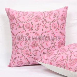 Baby Pink Block Print Cushion Cover