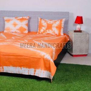 Beautiful Orange And White Tie Dye Cotton Bed Sheet Set
