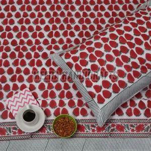 Beautiful Strawberry Hand Block Printed Cotton Bed Sheet Set