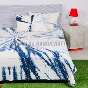 Beautiful White and Blue Tie Dye Cotton Bed Sheet Set