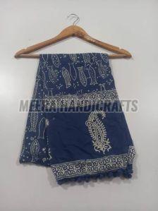 Blue Hand Block Printed Cotton Stole