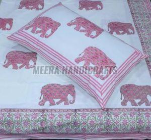 Elephant Hand Block Printed Cotton Bed Sheet Set