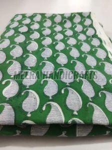Green Hand Block Printed Cotton Fabric