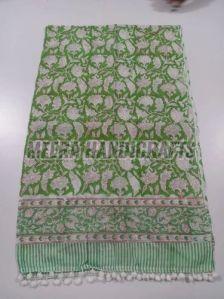 Green Hand Block Printed Cotton Stole