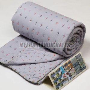 Grey Cotton Printed Kantha Quilt