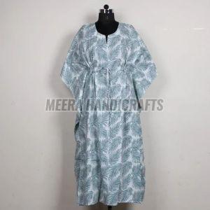 Ladies Blue Feather Print Cotton Kaftan