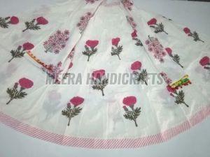 Ladies Cotton Pink Floral Hand Block Printed Long Skirt