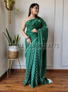 Ladies Dark Green Printed Cotton Saree