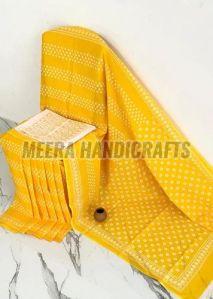 Ladies Festive Wear Yellow Block Print Saree