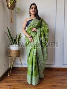 Ladies Green Printed Cotton Saree
