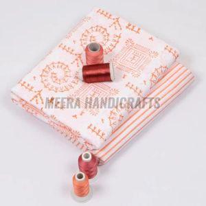 Ladies Orange And White Hand Block Printed Cotton Suit Material