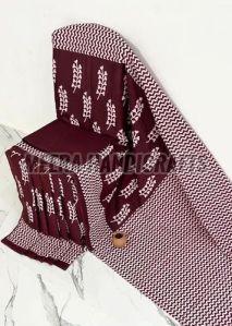 Ladies Party Wear Printed Maroon Cotton Saree