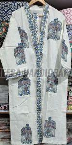 Ladies Peacock Printed Cotton Bathrobe