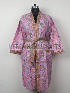 Ladies Printed Lavender Cotton Bathrobe