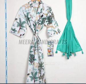 Ladies Tree Design Hand Block Printed Pure Cotton Bathrobe