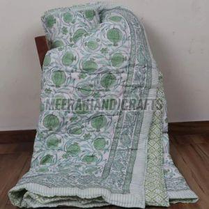 Light Green Floral Printed Quilt