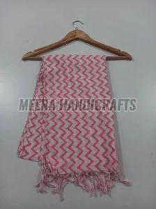 Pink And White Hand Block Printed Soft Cotton Stole