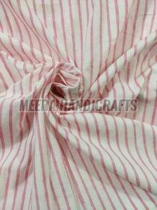 Pink And White Lining Print Cotton Fabric