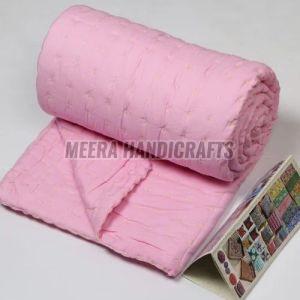 Plain Cotton Pink Solid Kantha Quilt