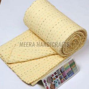 Plain Yellow Cotton Handmade Kantha Quilt