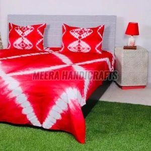 Red And White Tie Dye Cotton bed Sheet Set