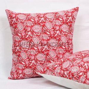 Red Cotton Block Print Cushion Cover