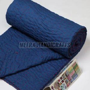 Royal Blue Plain Cotton Handmade Kantha Quilt