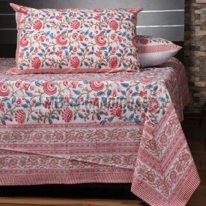 Royal Pink Floral Printed Cotton Bed Sheet Set