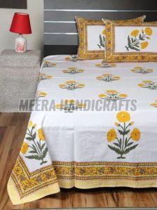Yellow Cotton Floral Print Bed Sheet Set