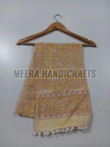 Yellow Hand Block Printed Cotton Stole