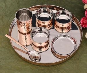 Copper Steel Bhojan Thali Set