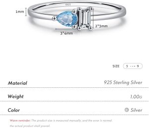 925 Sterling Silver Water Droplets Rectangle Zircon Rings