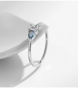 925 Sterling Silver Water Droplets Rectangle Zircon Rings
