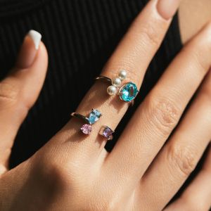 925 Sterling Silver Round Water Droplets Open Rings