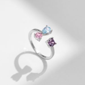 925 Sterling Silver Round Water Droplets Open Rings
