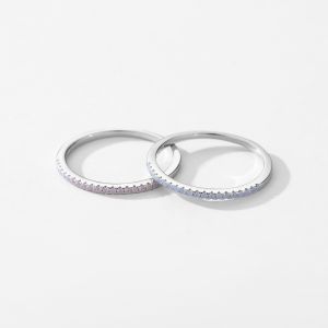 925 Sterling Silver Circle Zircon Rhodium Plated Rings